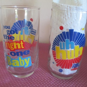 Pair of 1980&#39;s Diet PEPSI Drinking Glasses, You Got the Right One Baby UH HUH, Libbey Swirl, 1980&#39;s, Barware