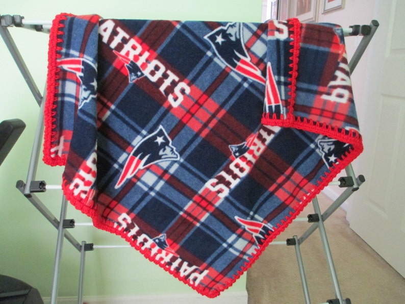 NEW ENGLAND PATRIOTS Baby Blanket Fleece With Hand Crochet Etsy
