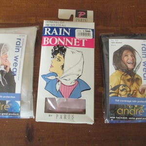 Vintage Rain Hats Bonnets, Andre Rainwear, Black White Pink, YOU CHOOSE!