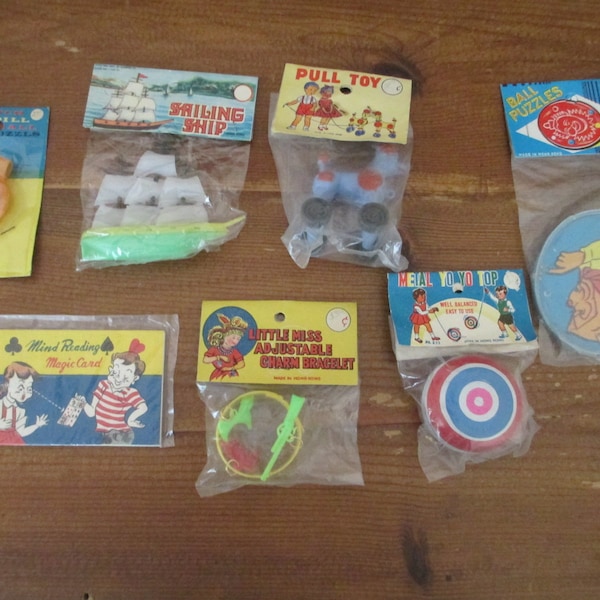 Vtg Kids Dime Store Carnival Novelty Prize Toy Lot of 7, Original Packaging, Hong Kong 1960's