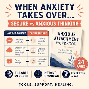 Anxious Attachment Workbook PDF | Relationship Anxiety Journal | Text Anxiety Log | Secure Attachment Worksheets for Women