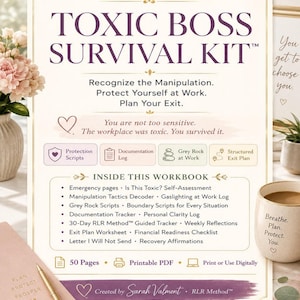 Toxic Boss Survival Kit, Workplace Gaslighting Workbook, Gray Rock Scripts, Toxic Workplace Journal, Exit Plan PDF, Boundary Scripts