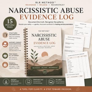 Peut inclure: Un cahier à spirales intitulé Narcissistic Abuse Evidence Log avec une illustration de paysage montagneux. Il comprend 15 pages imprimables, un journal d'incidents, une fiche de vérification de la réalité, une liste de tactiques de manipulation et un suivi.