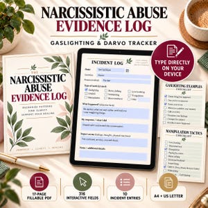 Narcissistic Abuse Evidence Log | Gaslighting & DARVO Tracker | Printable Fillable PDF | Emotional Abuse Recovery Workbook