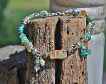 RARE Turquoise & Opal Boho Bracelet, Natural Opal Jewelry, Sundance Style Gemstone Bracelet, handmadebyjoy, Handcrafted Artisan Bracelet