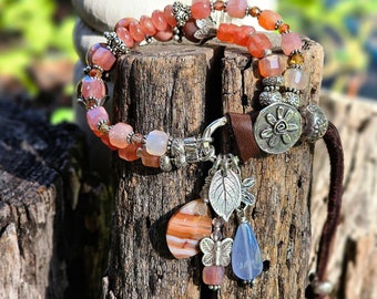 Alashan Agate & Botswana Agate Button Bracelet, Boho Peach Artisan Bracelet, handmadebyjoy, Gift for Her, Handcrafted Sundance Style Jewelry