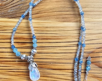 Rainbow Moonstone, Aquamarine & Kyanite Necklace, Sundance Style Necklace, handmadebyjoy, Gift for Her, DAINTY Handcrafted Artisan Necklace