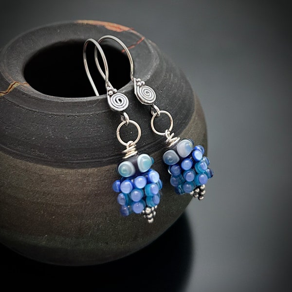 Joydream’s “ Little Drops of Joy” Super Small Lampwork Drop Earrings - (the Blues)