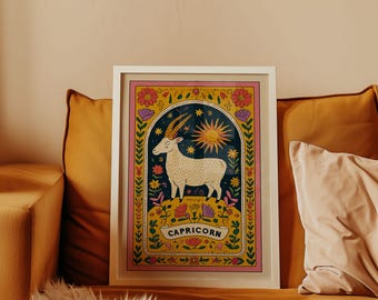Steinbock Sternzeichen Steinbock Art Print - Retro Astrologie Poster - Boho Sternzeichen Wand Dekoration