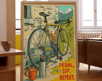 Impression d'art drôle de vélo et de café : décoration de vélo originale