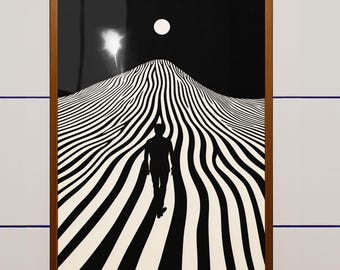 Black and White Surreal Art Print | Zen Optical Illusion Poster