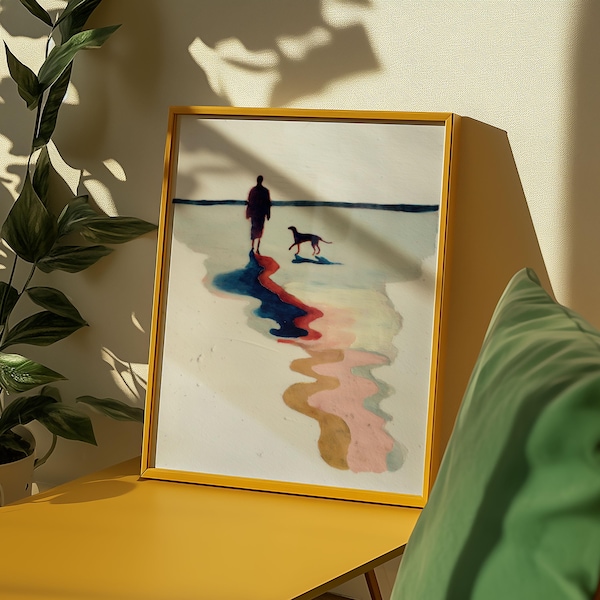 Man and Dog Watercolor Print | Minimalist Abstract Landscape