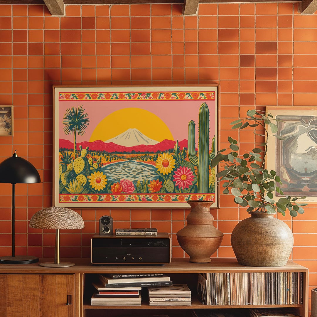 Southwest Desert Sunset Art Print - Saguaro Cactus Floral Poster - Etsy