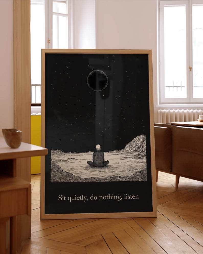 Zen Meditation Konsttryck – Svartvit Buddhismdekor bild 3
