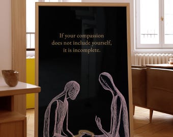 Konsttryck med citat om självmedkänsla - Modern minimalistisk zenposter - Inspirerande mindfulness-väggdekoration