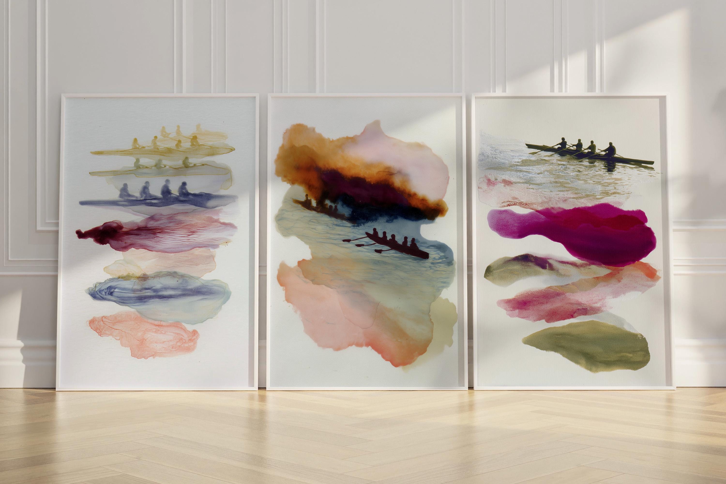 Abstract Rowing Art Print Set of 3 | Watercolor Crew Team Wall Art ...