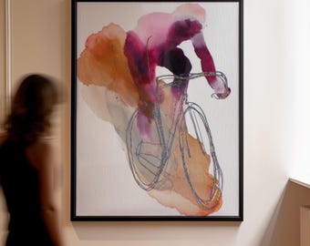 Abstract Cyclist Print | Watercolor Bike Art | Modern Cycling Poster |