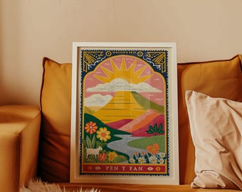 Pen y Fan Travel Print - poster Brecon Beacons - kleurrijke Welshe kunstwerken