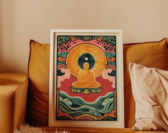 Psychedelic Buddha Wall Art Print | Colourful Zen Meditation Poster |