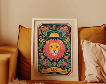 Löwe Sternzeichen Art Print - Retro Löwe Poster - Vintage Astrologie wand dekor