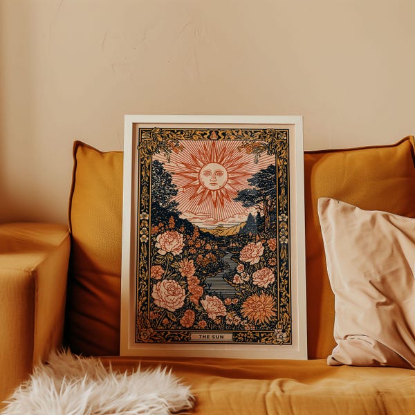 The Sun Tarot Card Print - Mystical Celestial Sunshine Art - Home Spiritual Poster