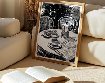 Paris Cafe Print | Black and White French Bistro Wall Art