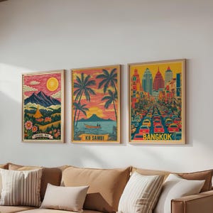 Set aus drei Thailand Reisepostern - Ko Samui, Bangkok, Chiang Mai