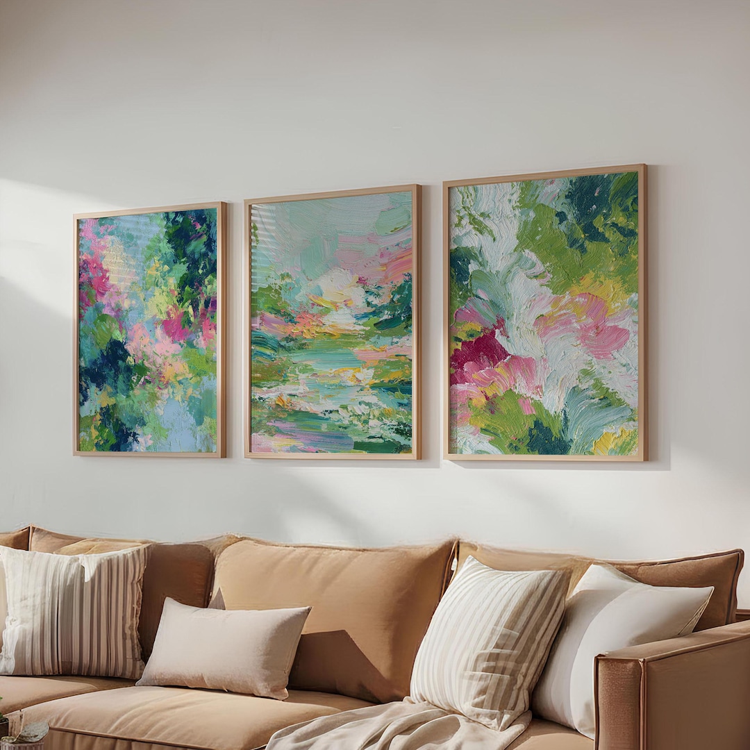 Abstract Floral Triptych Wall Art - 3 Piece Impasto Nature Print Set - Etsy