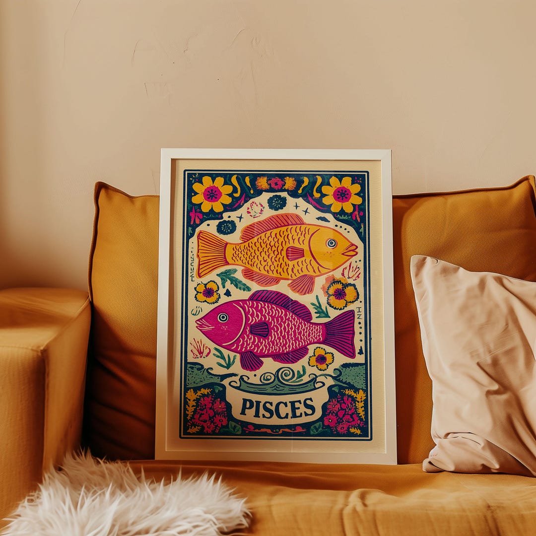 Pisces Zodiac Art Print - Retro Star Sign Poster - Vintage Astrology ...