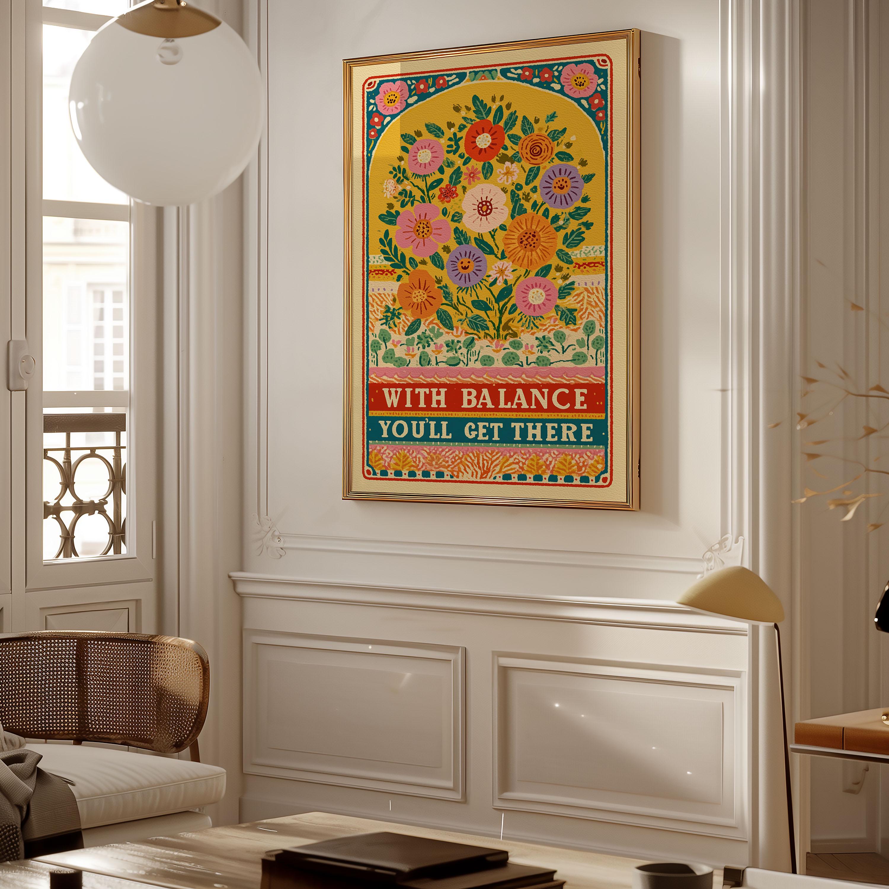 With Balance Folk Art Floral Print - Positive Affirmation Poster - Etsy