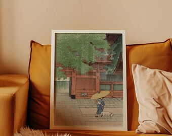 Hasui (1883 -1957) - vroege zomerregen bij Sanno Shrine (1919) - traditionele Japanse houtsnede - Fine Art poster - Japanse kunst cadeau