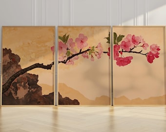 Cherry Blossom Triptych – Japanese Landscape Art Prints Set