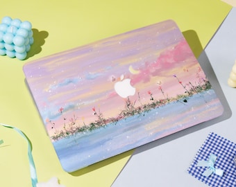 Dreamy Floral Landscape MacBook Case – Fits Macbook Air 11/13/15 Pro 13/14/15/16 Macbook 12&#39; A2338, A2681, A2337 Aesthetic Laptop Cover