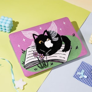 Capa para MacBook com estampa de gato encantado e leitor – Compatível com Macbook Air 13/15, Macbook Pro 13/14/15/16, Macbook 12&#39; A2338, A2681, A2337, capa estética para laptop