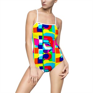 Vibrant Women&#39;s One-Piece Swimsuit, Colorful Beachwear, Summer Swim, Poolside Fun, Holiday Resort Wear, Artistic Swim Fashion