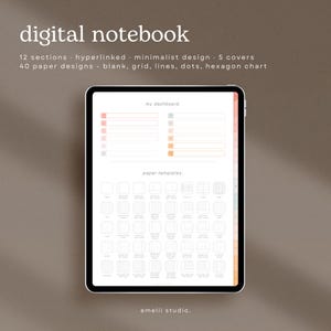 Minimalist Goodnotes Digital Notebook | Digital journal | 40 page templates | Cornell, blank, grid, lined, dotted, hexagon notebook