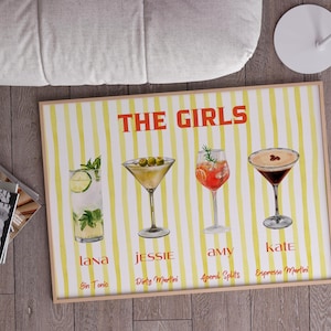 Custom Roommate Drink Print, Roommates as Drinks, Trendy College Apartment Dorm Art, Bar Cart Decor, Cocktail Poster, Personalized Wall Art
