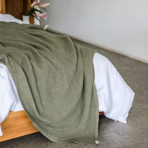 Cedar Green Linen Waffle Blanket
