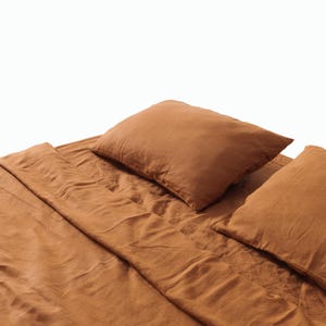 Burnt Orange Linen Sheet Set: 4-Piece Rustic Bedding