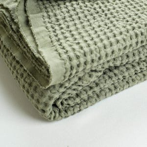 Cedar Green Linen Waffle Blanket