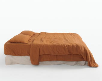 Burnt Orange Linen Duvet Cover Set: French Flax Stonewashed Bedding