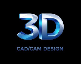 Op de afbeelding: Een 3D-logo met een zilver en blauw kleurenschema. Het logo luidt "3D" in een vet, gestileerd lettertype. De tekst "CAD/CAM DESIGN" verschijnt onder het logo.