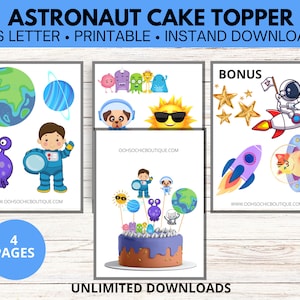 Afdrukbare ruimte taart topper, ruimte centerpieces, ruimte verjaardagsfeestje, Galaxy tafel decor, jongen astronaut, planeet decor, digitale download