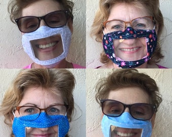 Lip Reading Face Mask, Clear Face Mask, Window Face Mask, ASL Face Mask, Deaf and Hard of Hearing Face Mask, Made in the USA