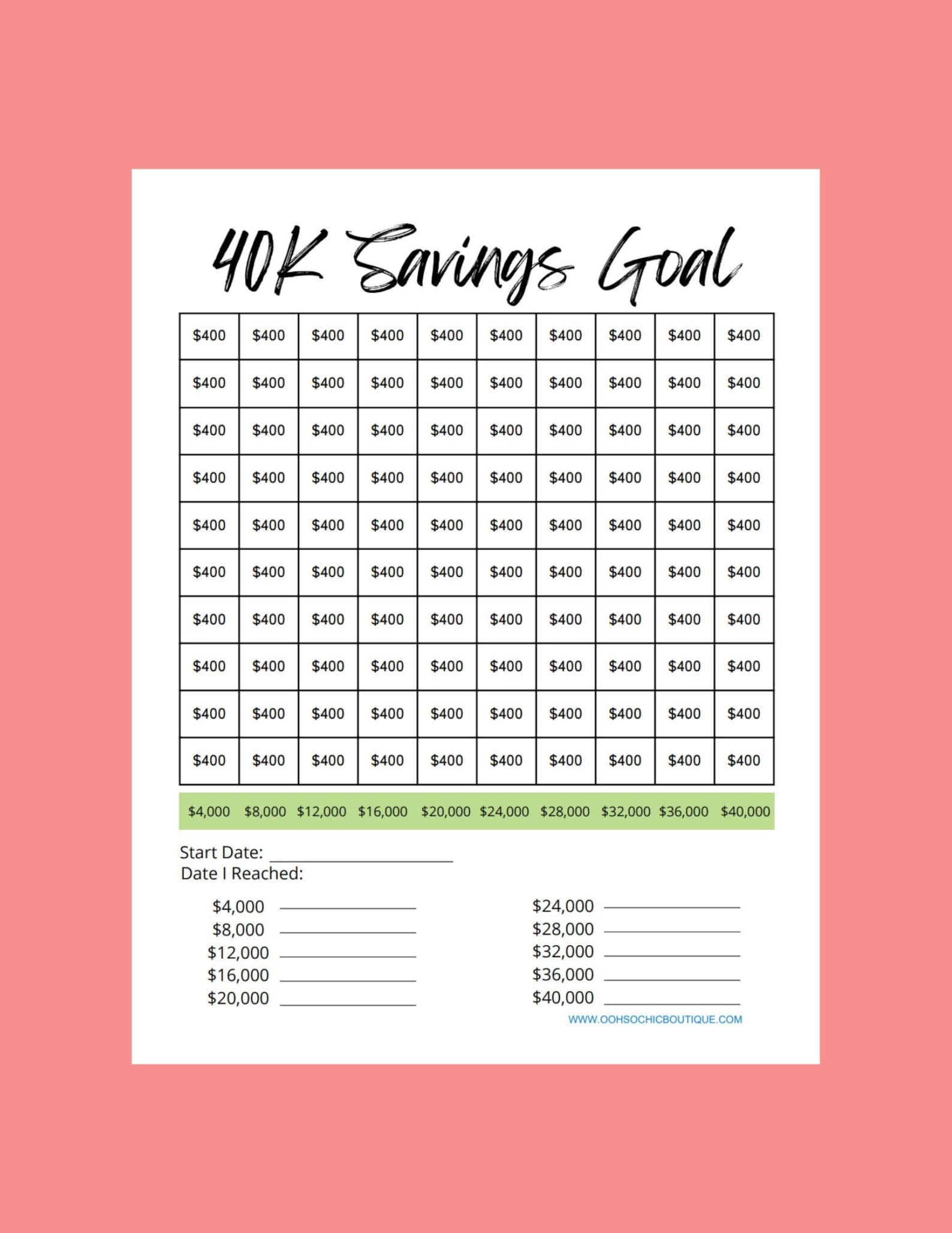 Savings Challenge Save 40000 at Your Own Pace 40K Savings - Etsy