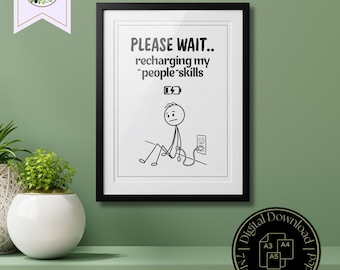 Funny Introvert Wall Art Print, People Skills Sign, Home Office Decor