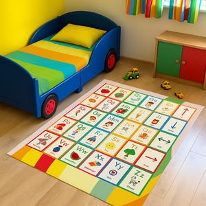 Manta de juego con cartas del alfabeto: manta educativa para niños pequeños, manta de aprendizaje ABC con letras, suave y colorida, 50 x 60 pulgadas