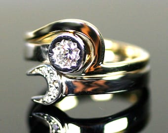 Wrench Wedding Set - Diamonds in 14k Gold - Engagement ring