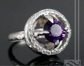Handcrafted Amethyst Halo Ring in sterling silver
