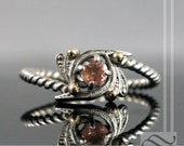 Oregon Sunstone Art Deco Engagement or Promise Ring in Sterling silver and yellow gold